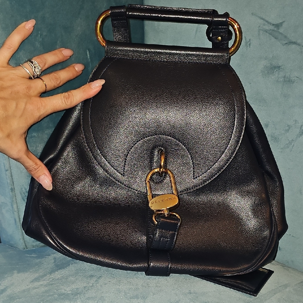 Authentic Vintage Delvaux Cerceau GM in Navy Blue Leather with Mirror *Stunning* - Picture 11 of 13